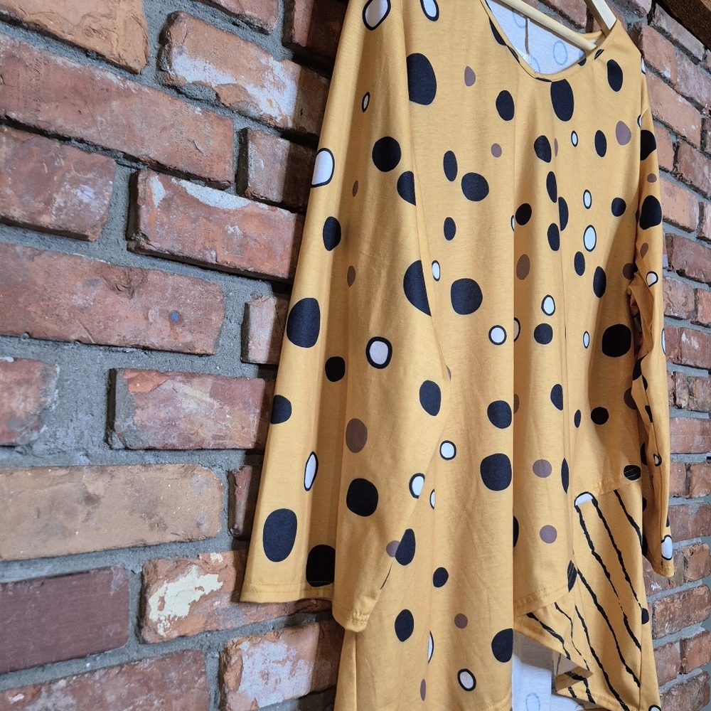 Artsy Lagenlook Tunic Top Asymmetrical Hem Boho Swing Polka Dot 3X - Picture 6 of 8